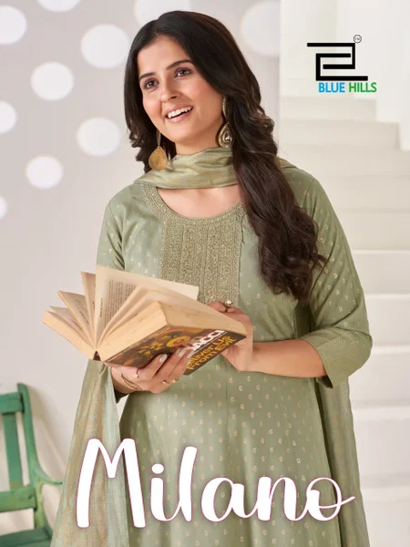 Milano By Blue Hills Chanderi Foil Printed Plus Size Anarkali Kurti Set 